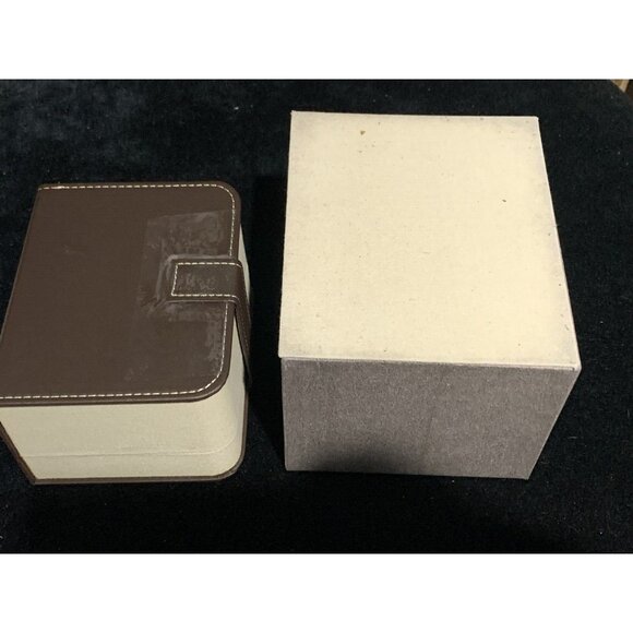 Baume & Mercier Box Watch Presentation Gray Cardboard Brown Leather Empty - Picture 8 of 8
